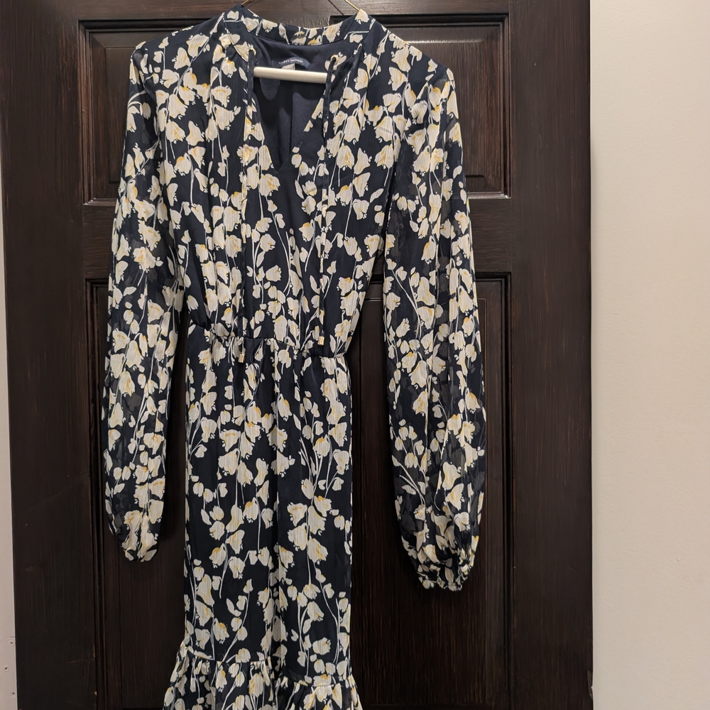 Tommy Hilfiger Black and White Floral Long Sleeve Dress